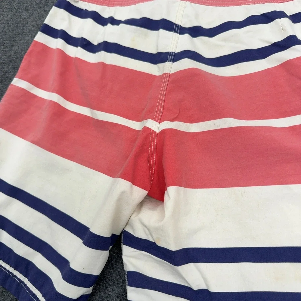 J Crew Board Shorts Mens 32 Red White Blue Nylon Striped Swim Trunks Prep Surf‎